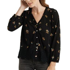 Lucky Brand Womens Cotton Button-Down Peasant Top Medium